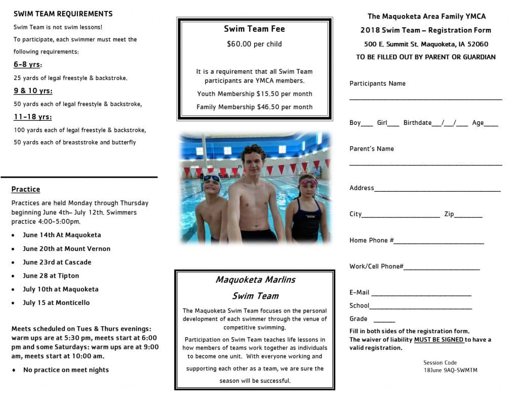 2018 Summer Swim Team Flyer Maquoketa Area Family YMCA