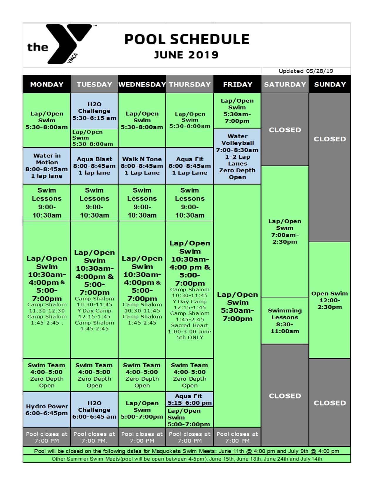 June 2019 pool Schedule Maquoketa Area Family YMCA