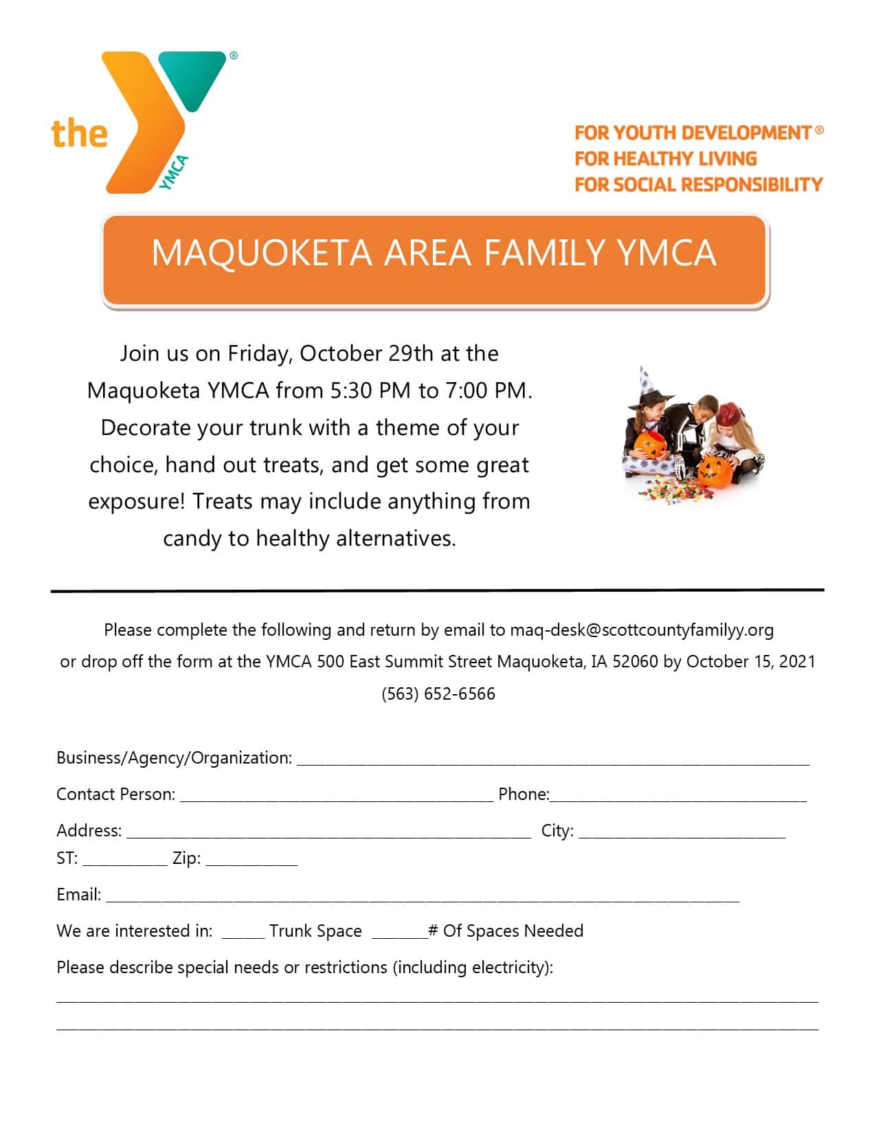 2021 Trunk or Treat form Maquoketa Area Family YMCA