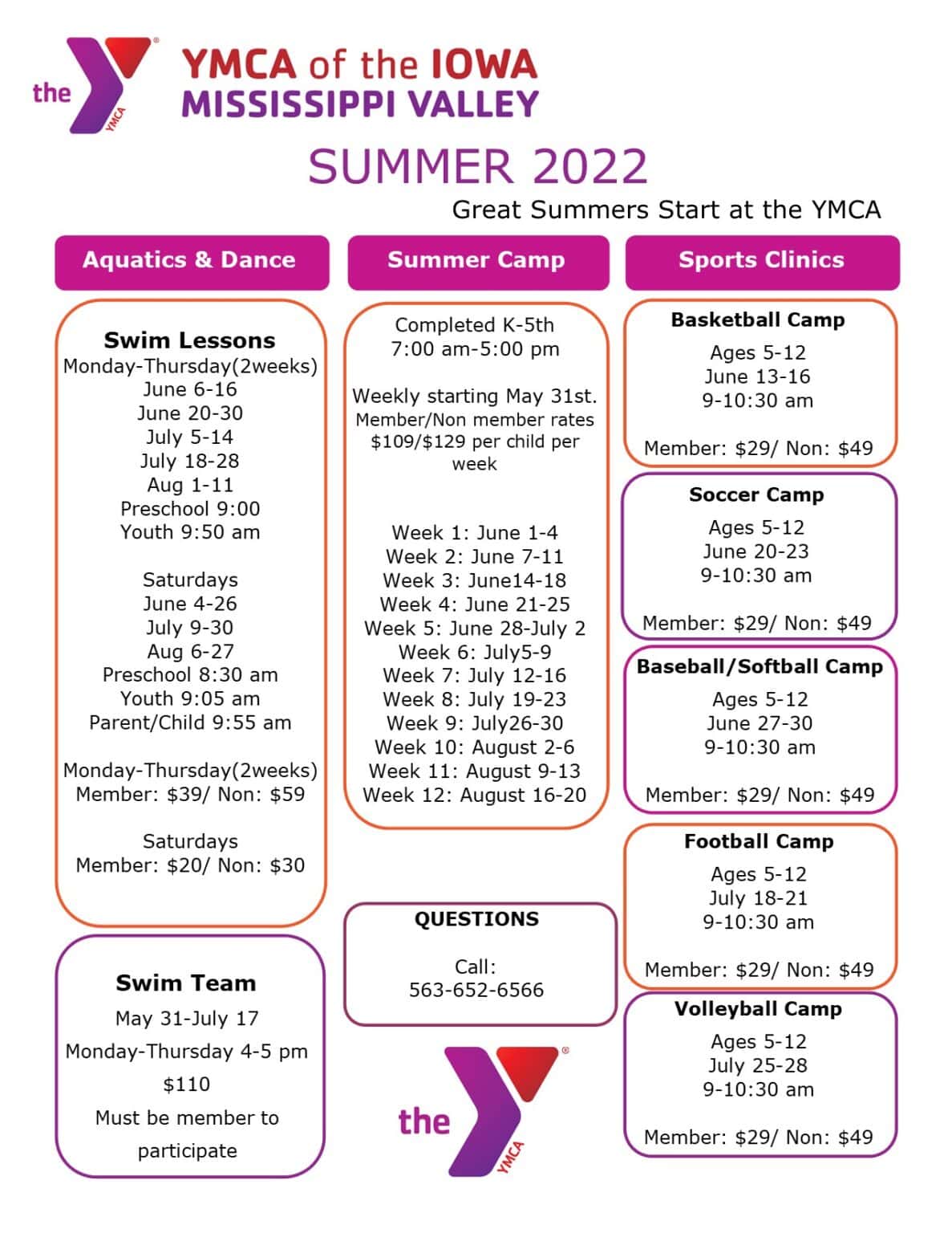 2022 Summer Activities Flyers Maquoketa Area Family YMCA
